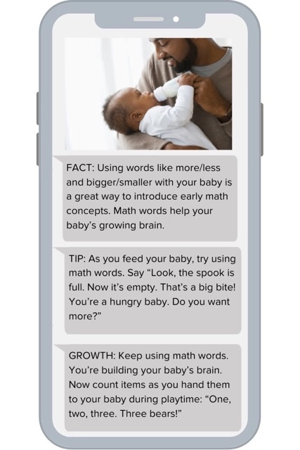 Example ParentPowered message for infants focused on using math words.