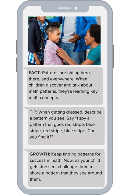 Example ParentPowered message sharing PreK family math activities in pattern recognition.