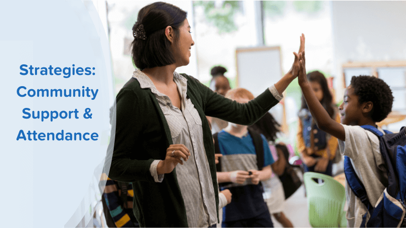 Blog Header – Community Support Attendance (1) A teacher high-fives her student - Read our blog post to discover community support attendance strategies.