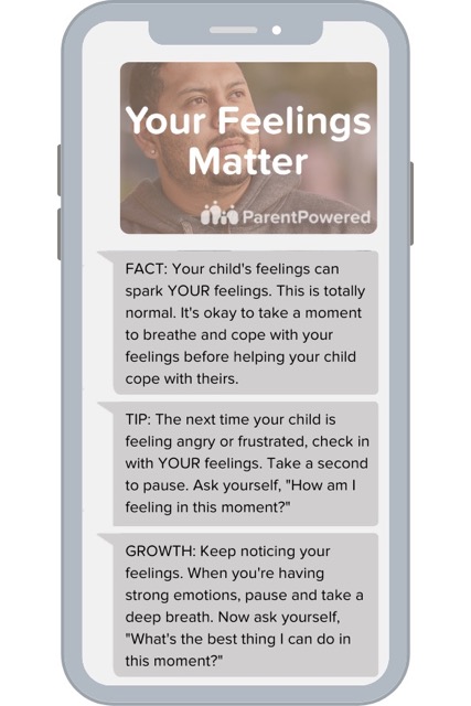 A sample ParentPowered message focused on developing parent resilience, which self care can support.