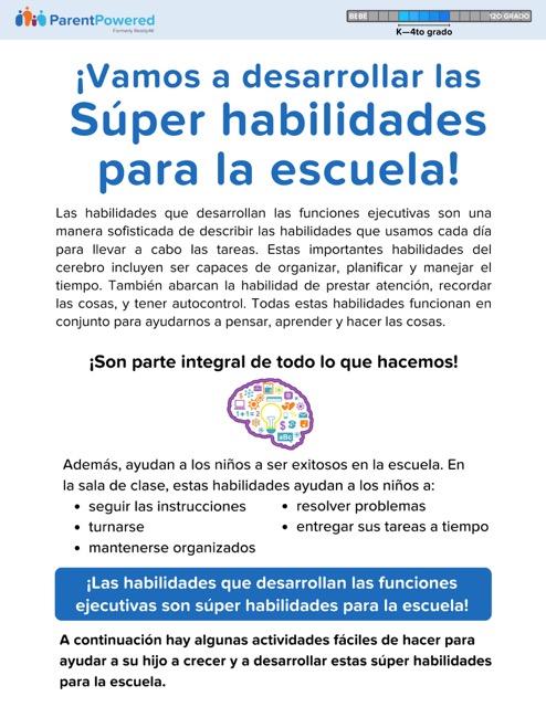 Download the "Let's Build School Super Skills!" guide in Spanish.