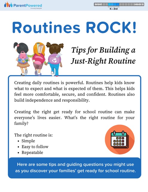 Download the "Routines Rock!" guide in English.