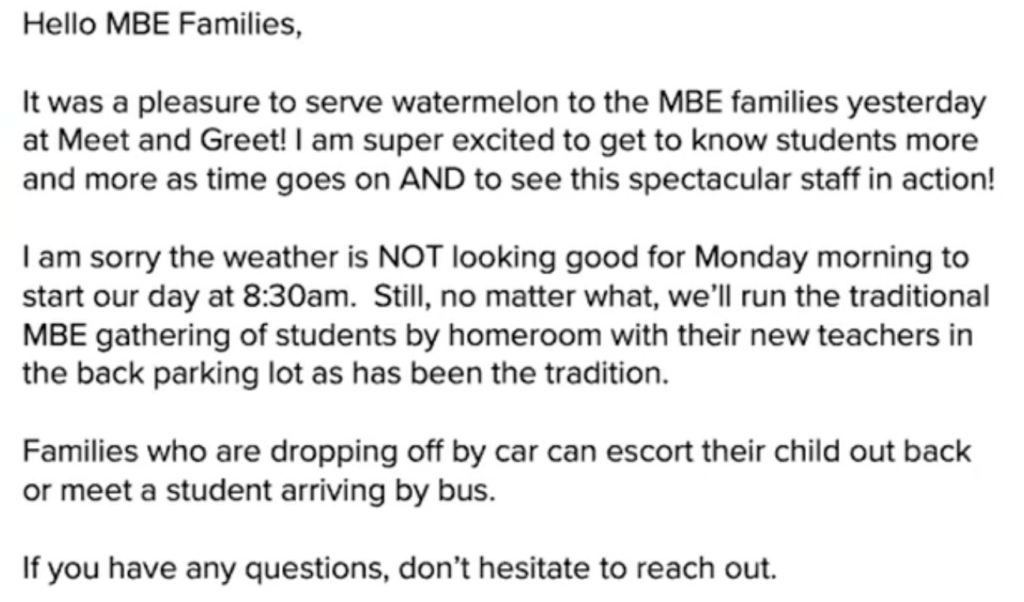 This email example needs revisions to make its content accessible for all families.