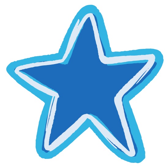 A star graphic with dark, medium, and light blue shades.